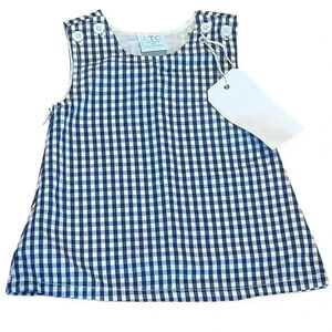 LTC (Love that Cotton) Navy Gingham dress with buttons at top. Size 12 M. NWT